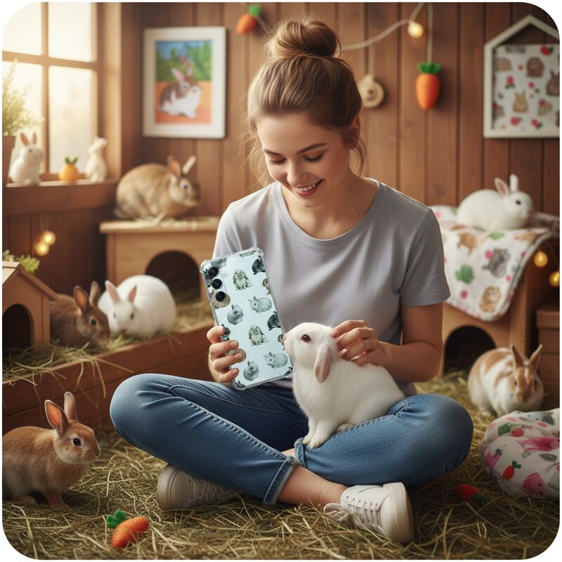 TPU Telefoonhoesje Samsung Galaxy A17 Konijntjes schokabsorberende backcover vrouw konijn zittend binnen