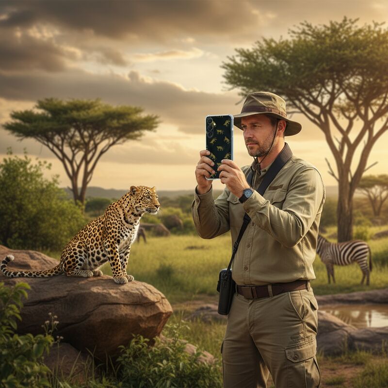 TPU Telefoonhoesje Samsung Galaxy A17 Leopards schokabsorberende backcover man buiten natuur