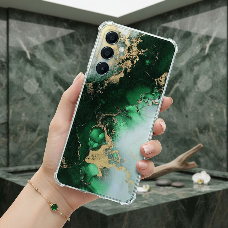 Samsung Galaxy A17 TPU Telefoonhoesje Marmer Groen schokabsorberende backcover aanzicht