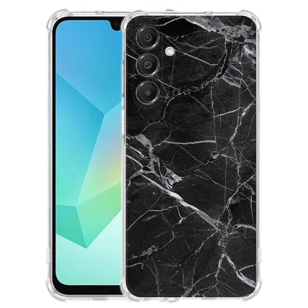 TPU Telefoonhoesje Samsung Galaxy A17 Marmer Zwart schokabsorberende backcover achterkant en voorkant