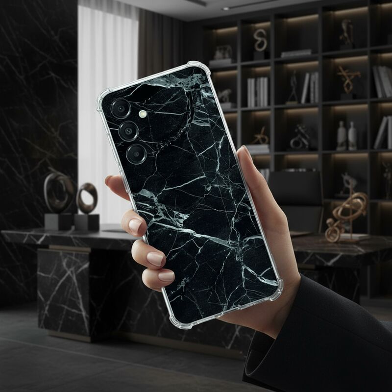 TPU Telefoonhoesje Samsung Galaxy A17 Marmer Zwart schokabsorberende backcover hand marmer zwart