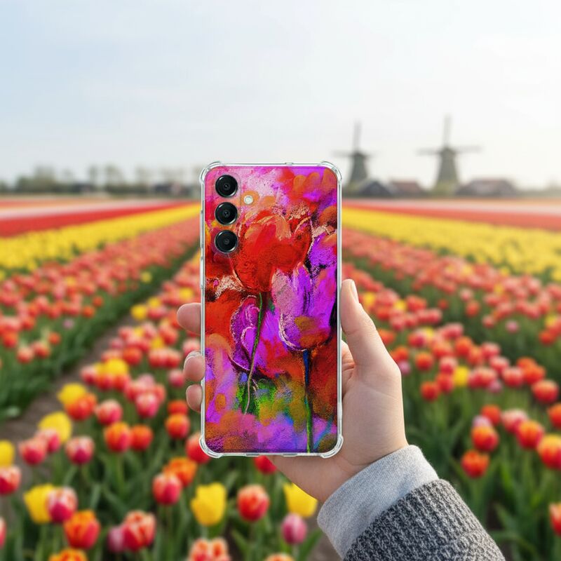 Samsung Galaxy A17 TPU Telefoonhoesje Tulips achterkant met tulpenvelden