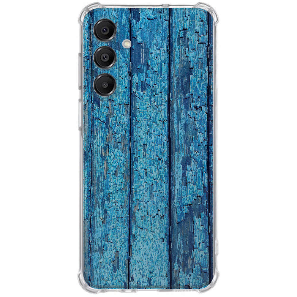 Samsung Galaxy A17 TPU Telefoonhoesje Wood Blue schokabsorberende backcover achterkant