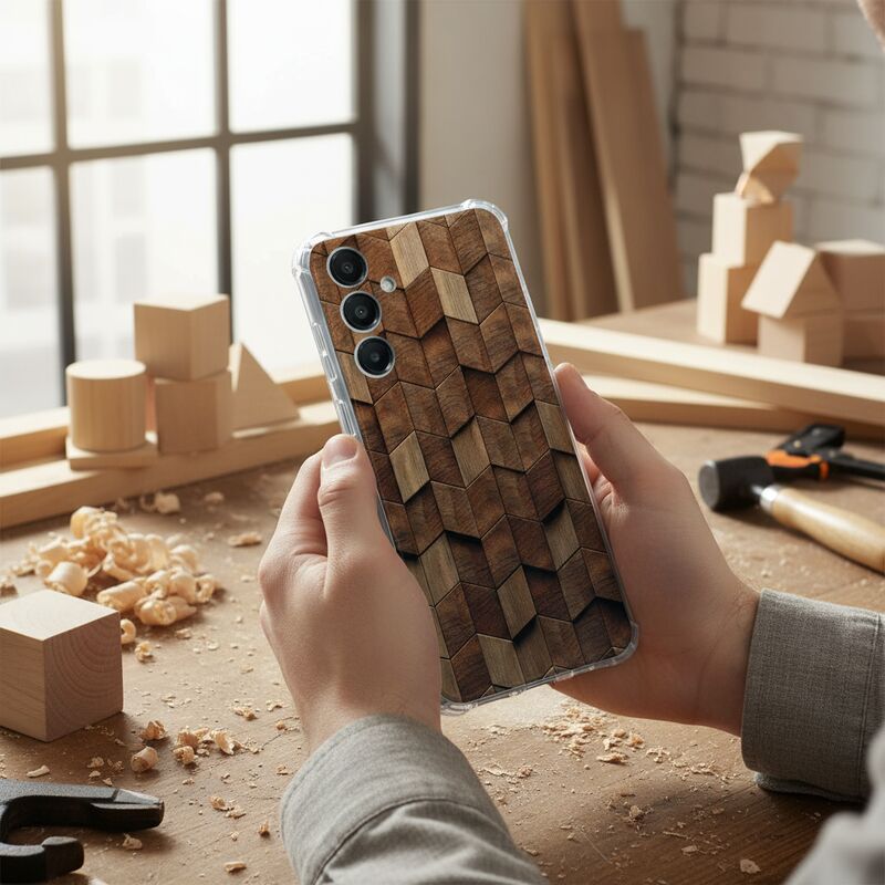 TPU Telefoonhoesje Samsung Galaxy A17 - Wooden Cubes schokabsorberende backcover hand holding