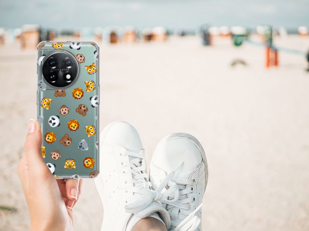TPU bumper voor OnePlus 11 Dieren Emojis met schattige dieren emojis op strand. Perfect cadeau voor dierenliefhebbers!