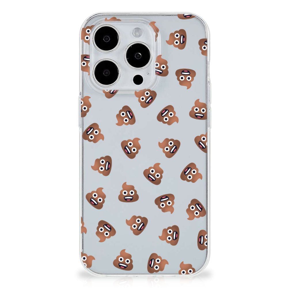 TPU bumper voor iPhone 15 Pro Poep Emojis met vrolijke poep emoji's 💩 op een heldere achtergrond.