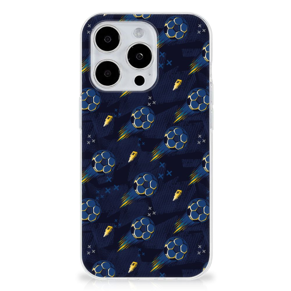 TPU bumper voor iPhone 15 Pro Voetbal met blauw en geel voetbalontwerp ⚽