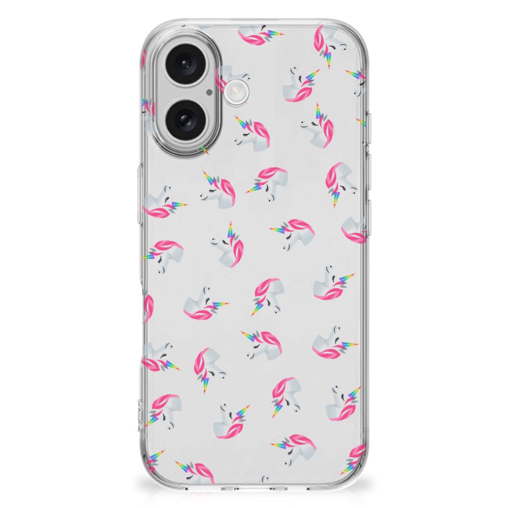iPhone 16 TPU bumper Unicorns achterkant ontwerp