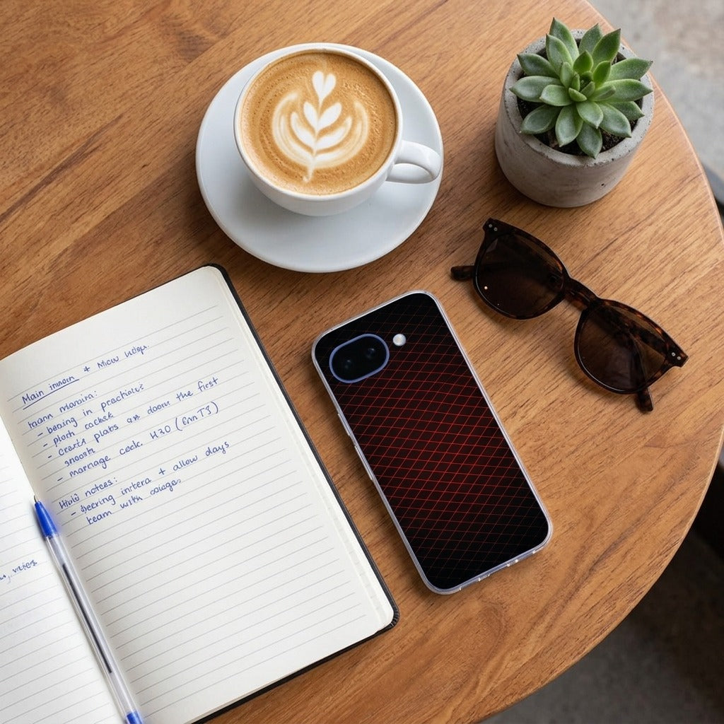 TPU hoesje Google Pixel 10a Geruit Rood - lifestyle foto in huiselijke setting