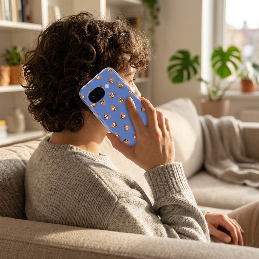 TPU hoesje Google Pixel 10a Poep Emojis - lifestyle foto in huiselijke setting