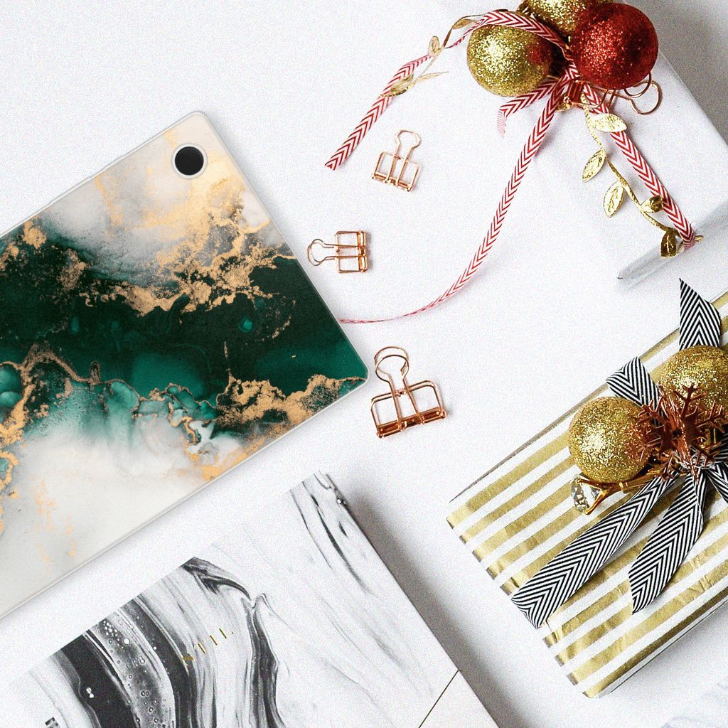 Samsung Galaxy Tab A8 2021/2022 Tablet Back Cover Marmer Groen aanzicht