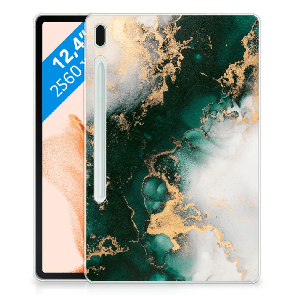 Samsung Galaxy Tab S7FE Tablet Back Cover Marmer Groen voorkant
