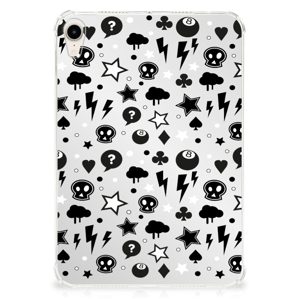 Tablet BackCover Apple iPad mini 6 (2021) Silver Punk, met opvallende zwart-witte symbolen en patronen.