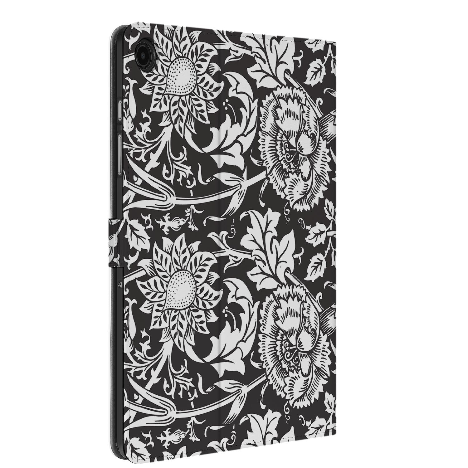 Samsung Galaxy Tab A11 Plus Tablet Book Case Black Flowers zijkant