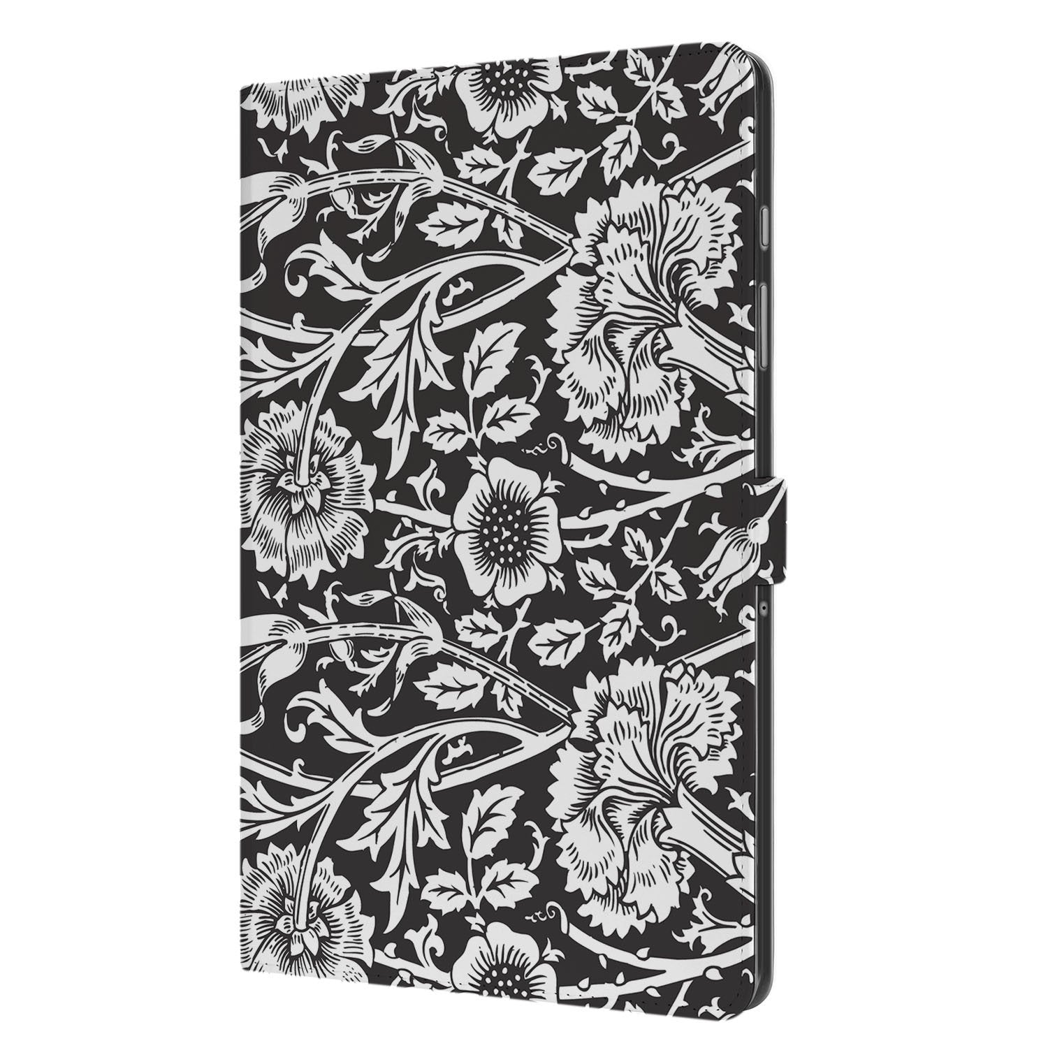 Samsung Galaxy Tab A11 Plus Tablet Book Case Black Flowers  vooraanzicht