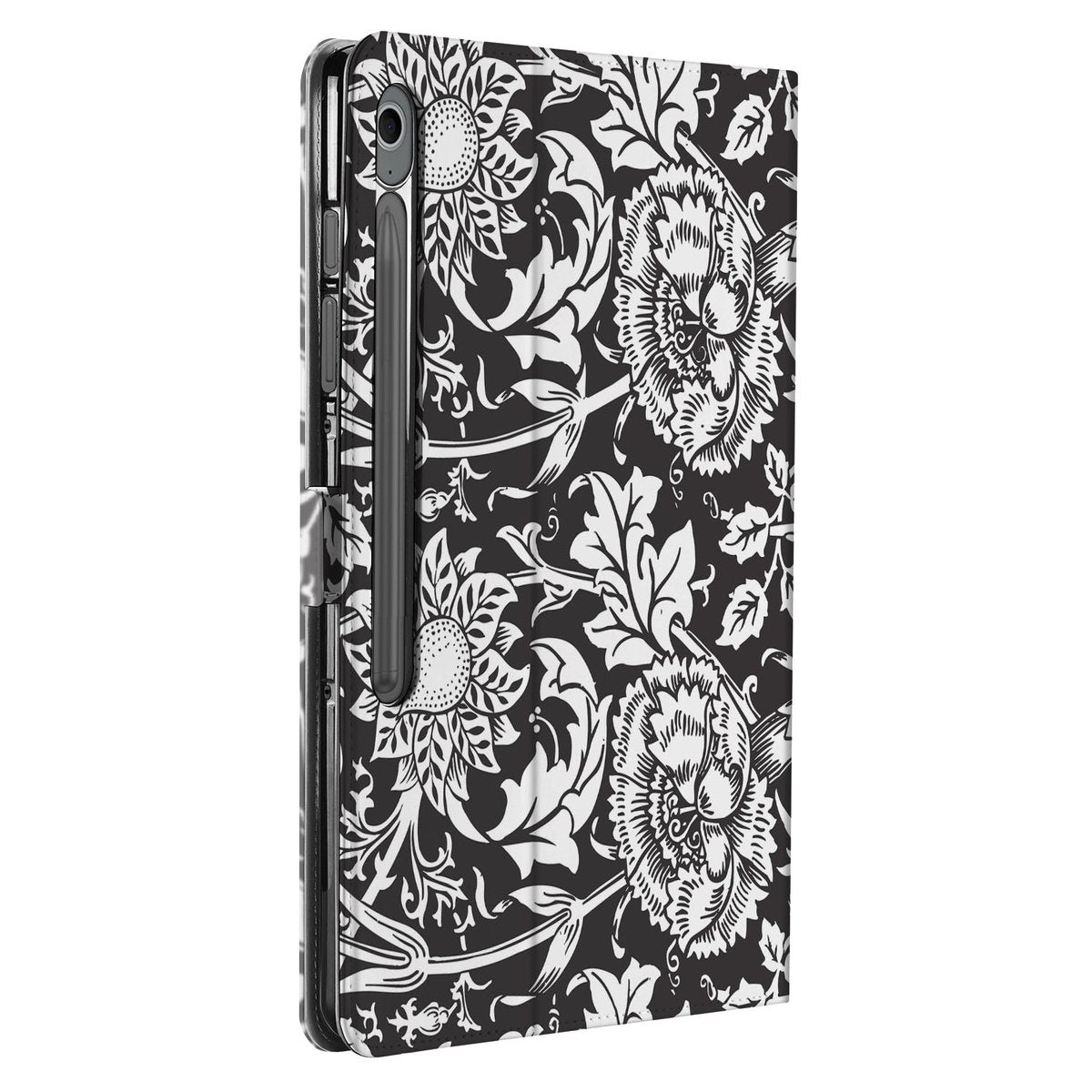 Samsung Galaxy Tab S10 FE Plus Tablet Book Case Black Flowers zijaanzicht