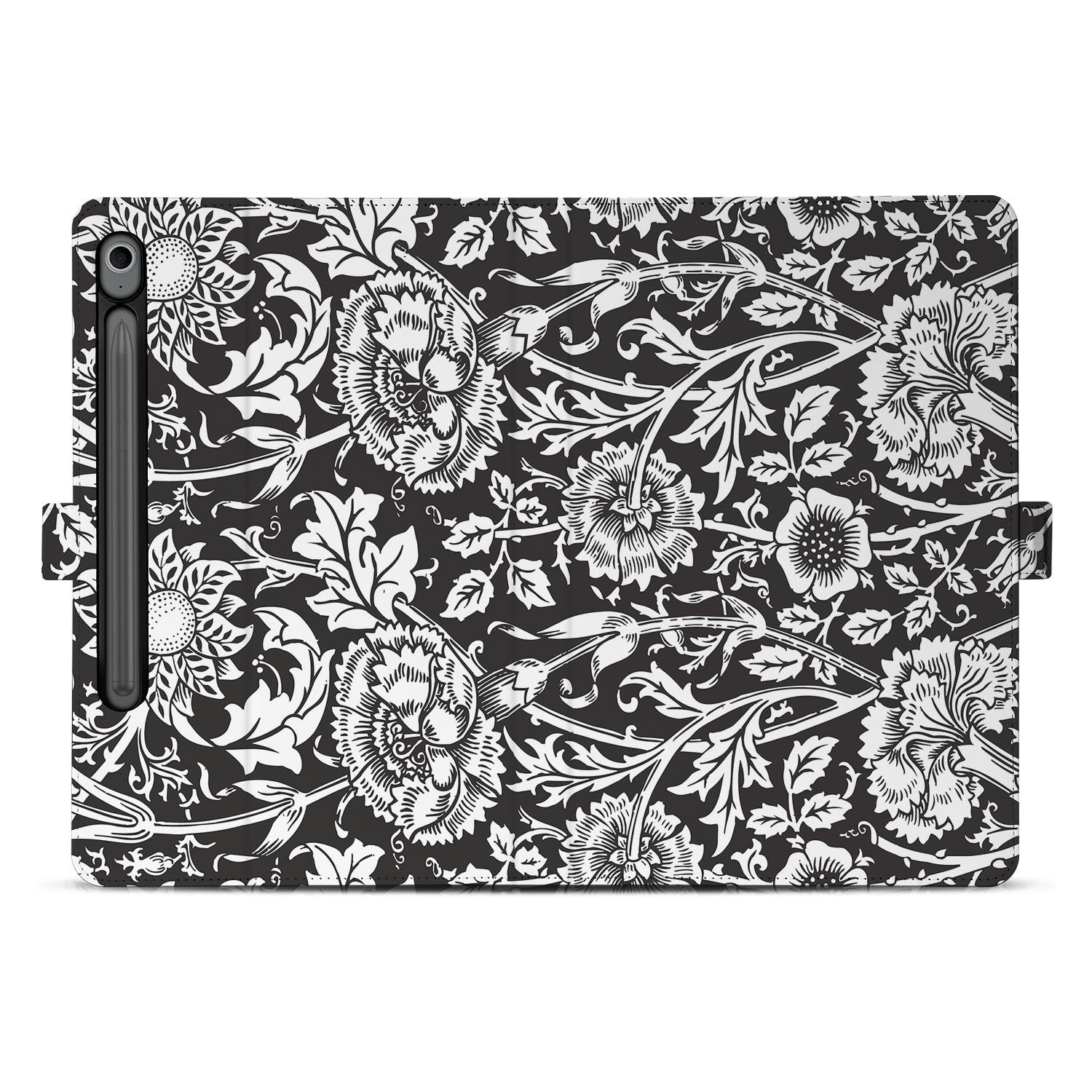 Samsung Galaxy Tab S10 FE Tab S9 FE Tablet Book Case Black Flowers achterkant