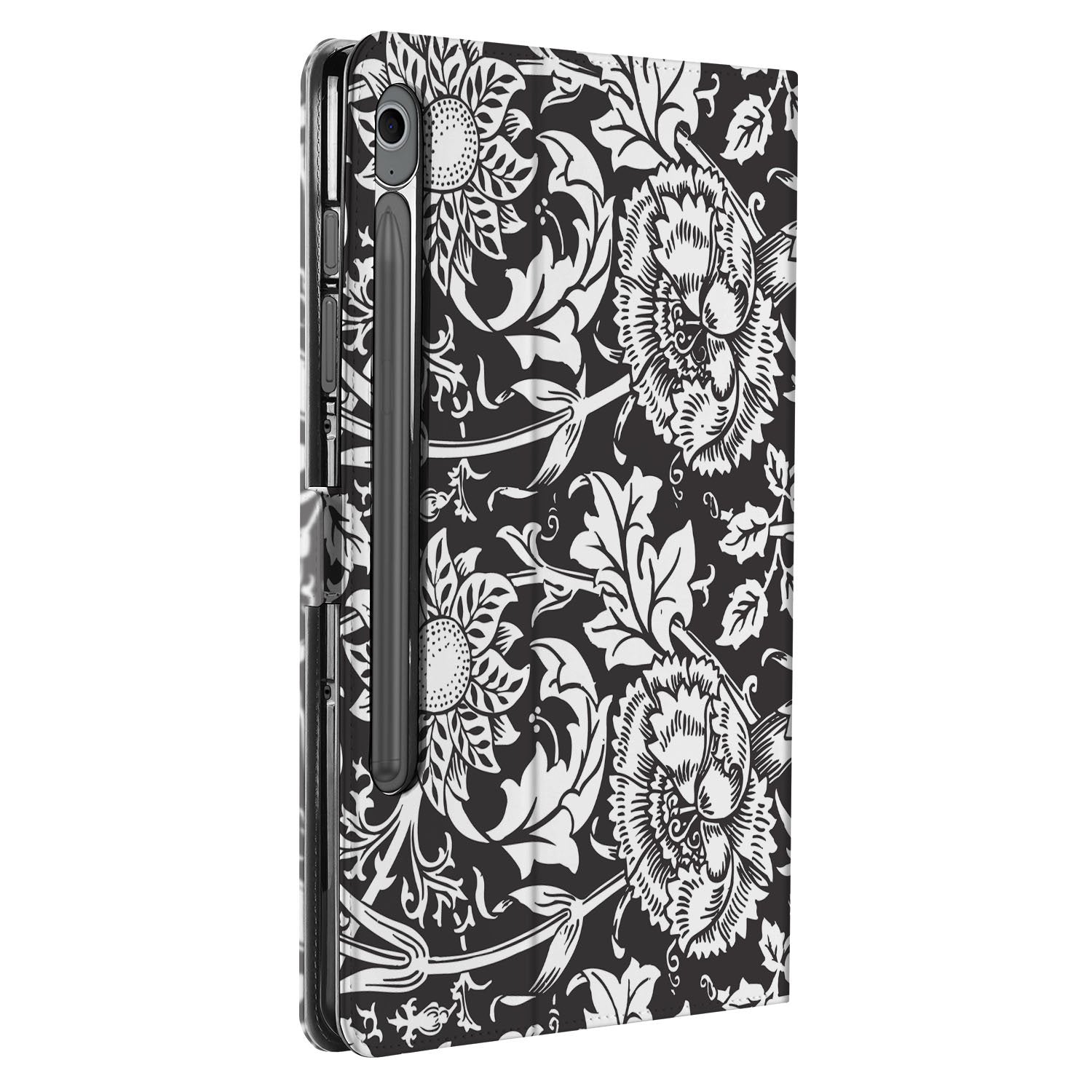 Samsung Galaxy Tab S10 FE | Tab S9 FE Tablet Book Case Black Flowers zijkant