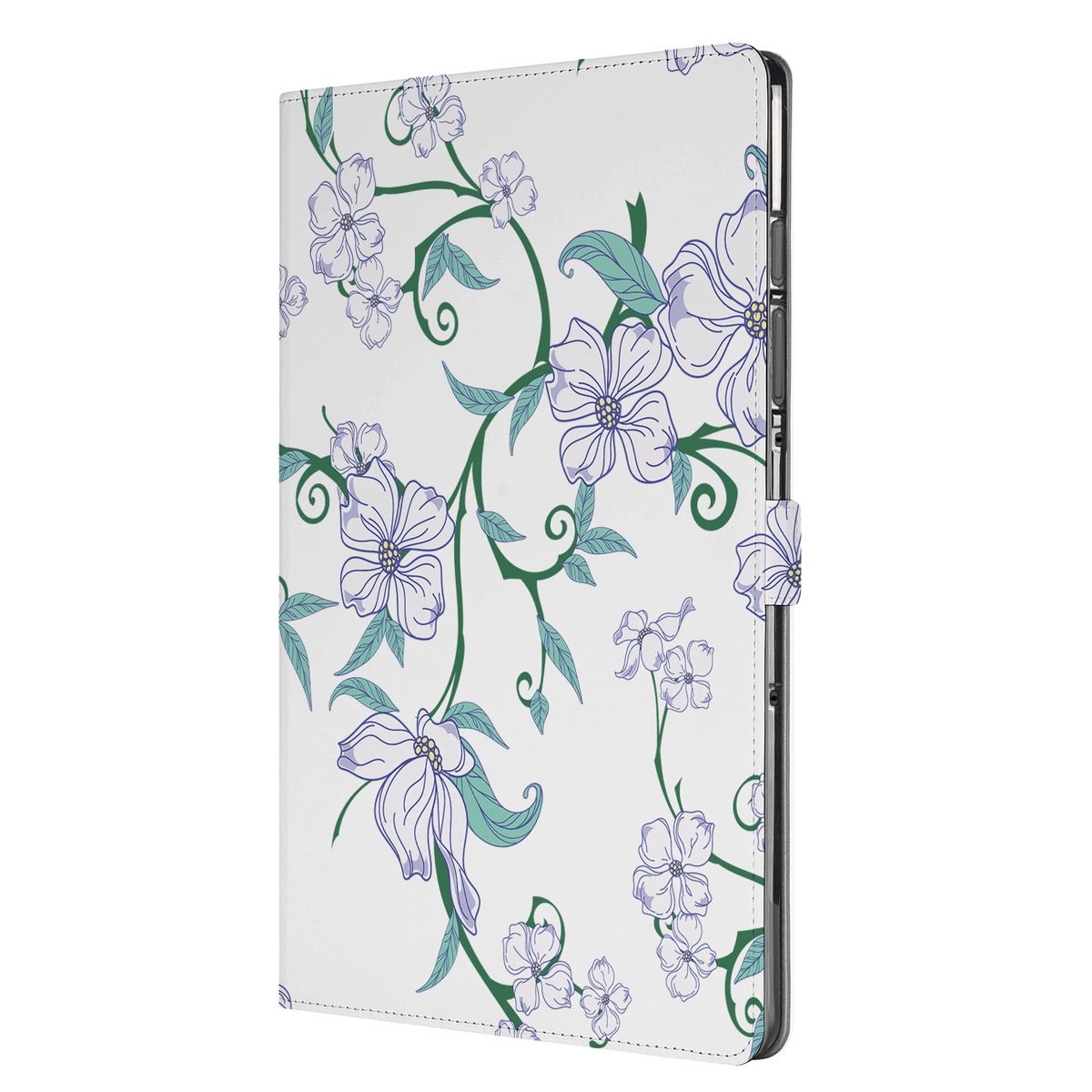 Samsung Galaxy Tab S10 FE Plus Tablet Book Case Blossom White zijaanzicht bloemen design