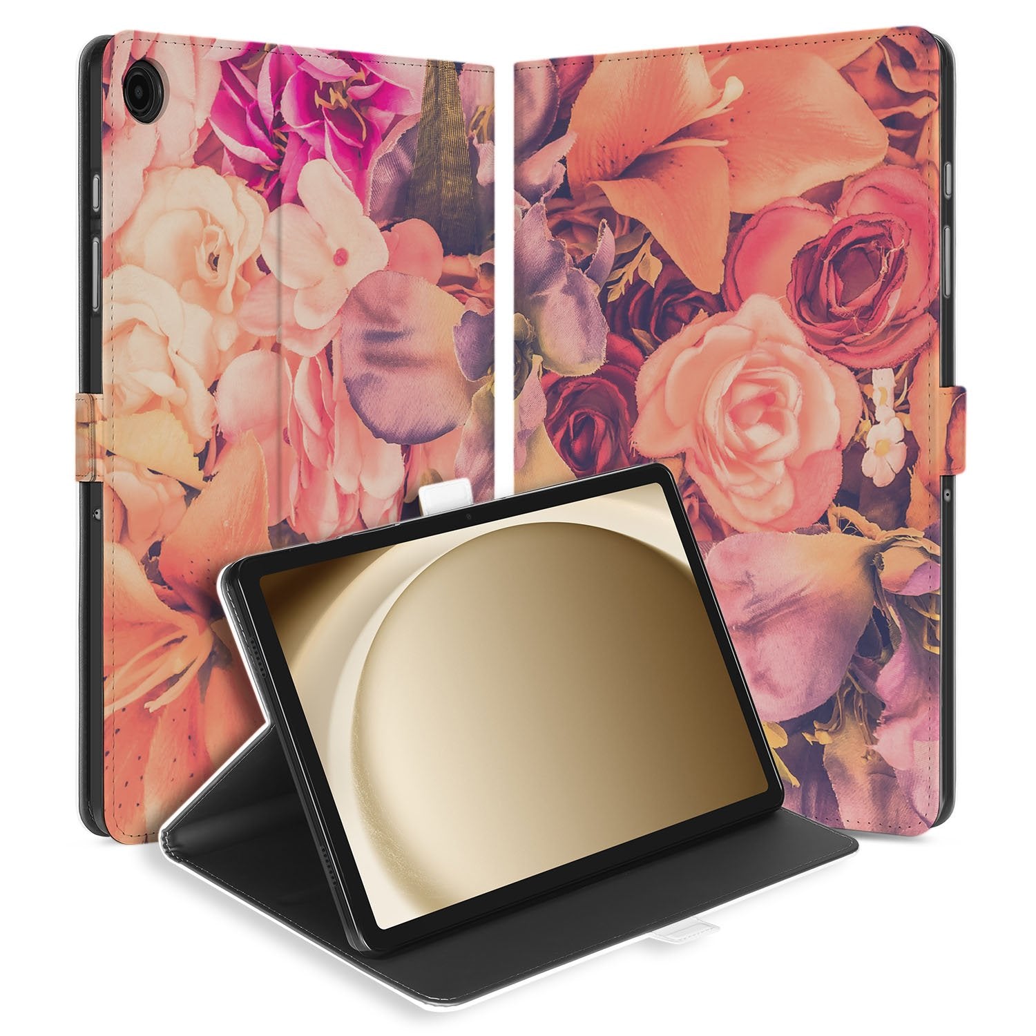 Samsung Galaxy Tab A11 Plus Tablet Book Case Bosje Bloemen voorkant binnenkant standaardfunctie