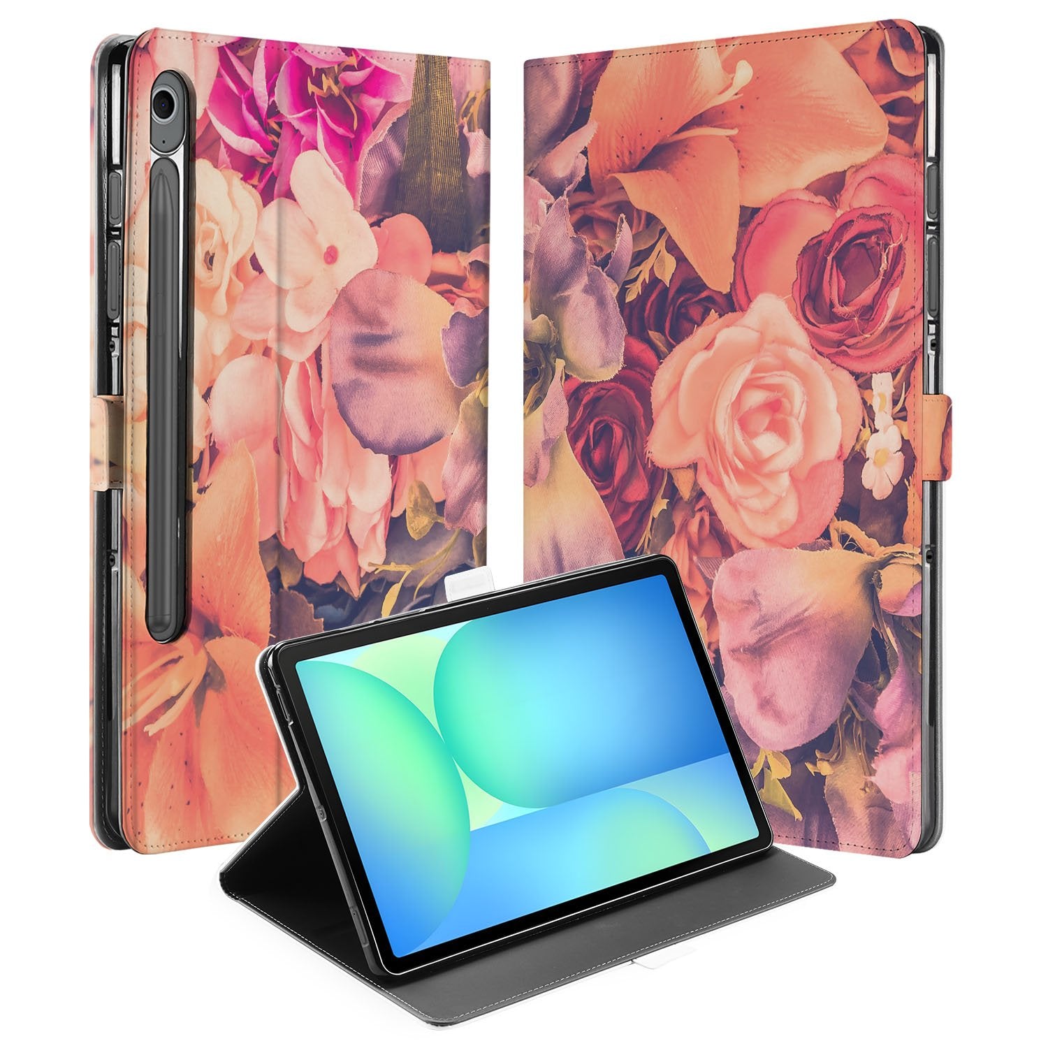 Tablet Book Case Bosje Bloemen Samsung Galaxy Tab S10 FE | Tab S9 FE bloemen design voorzijde en achterzijde