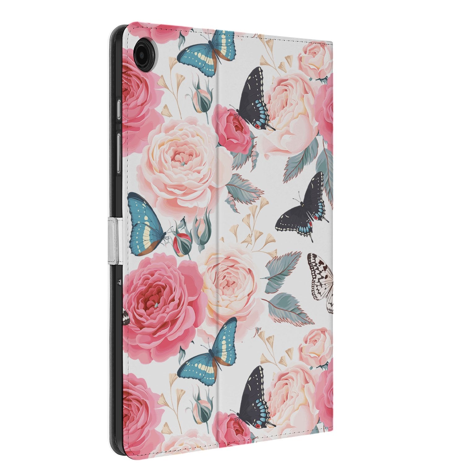 Samsung Galaxy Tab A11 Plus Tablet Book Case Butterfly Roses zijaanzicht