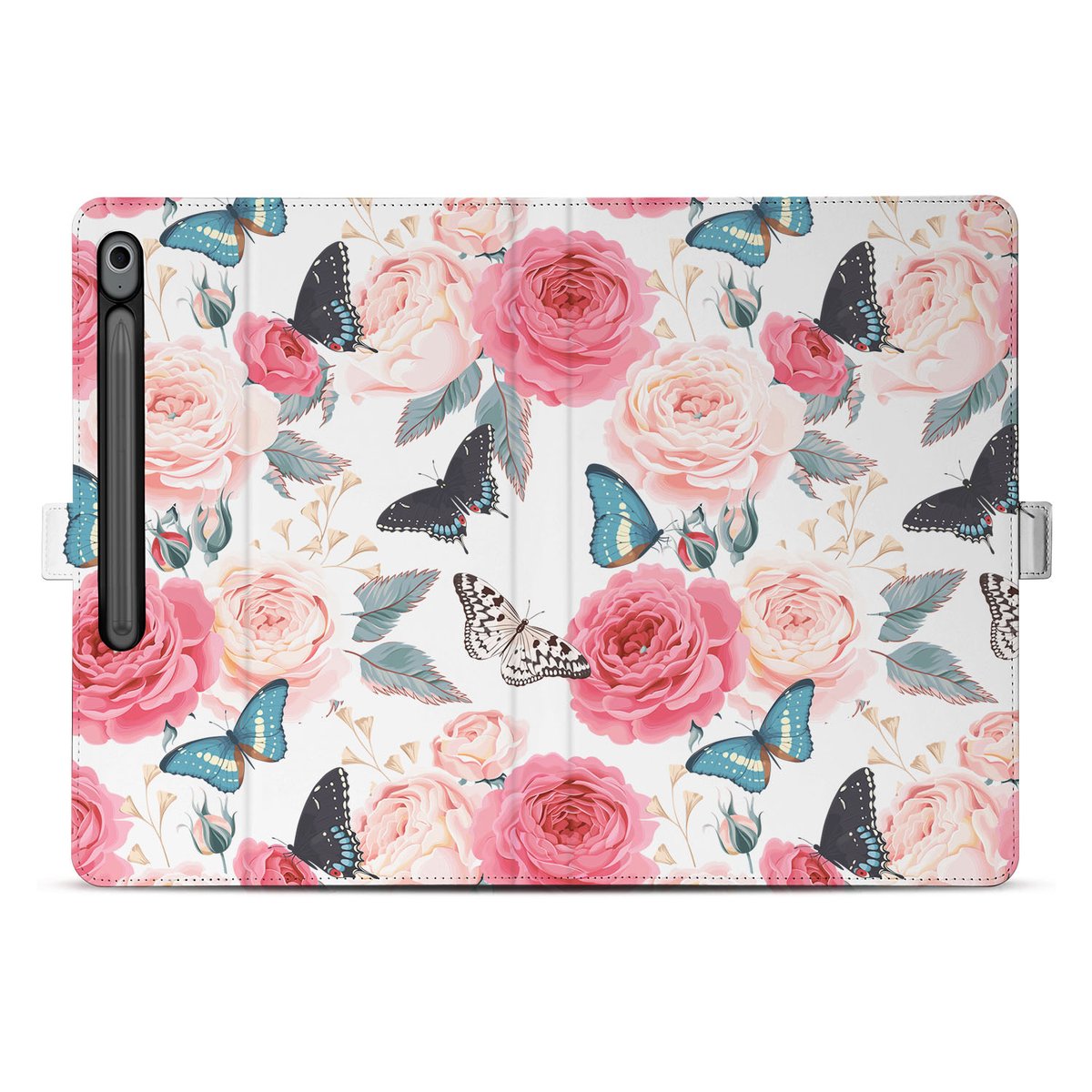 Samsung Galaxy Tab S10 FE Plus Tablet Book Case Butterfly Roses voorkant
