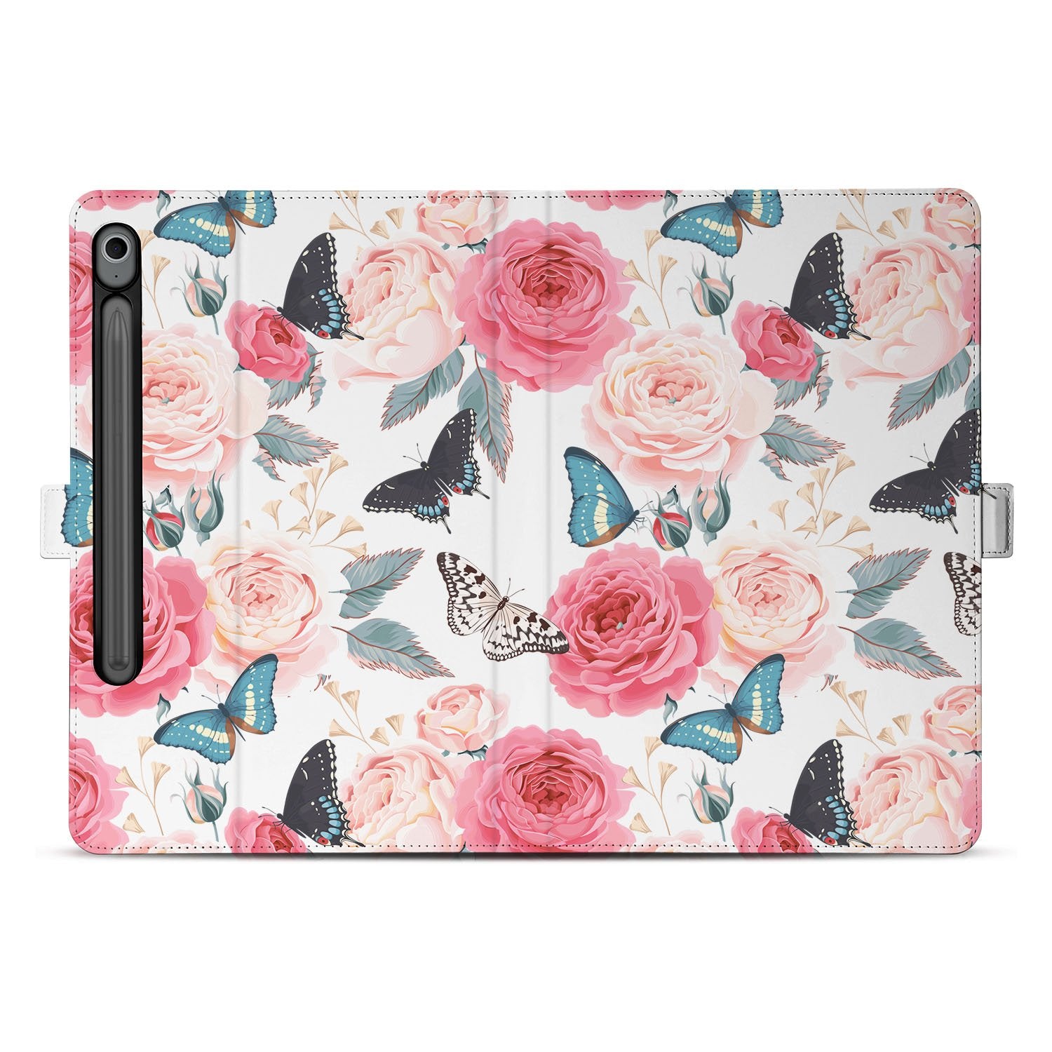 Tablet Book Case Butterfly Roses Samsung Galaxy Tab S10 FE | Tab S9 FE bloemen vlinders design voorkant