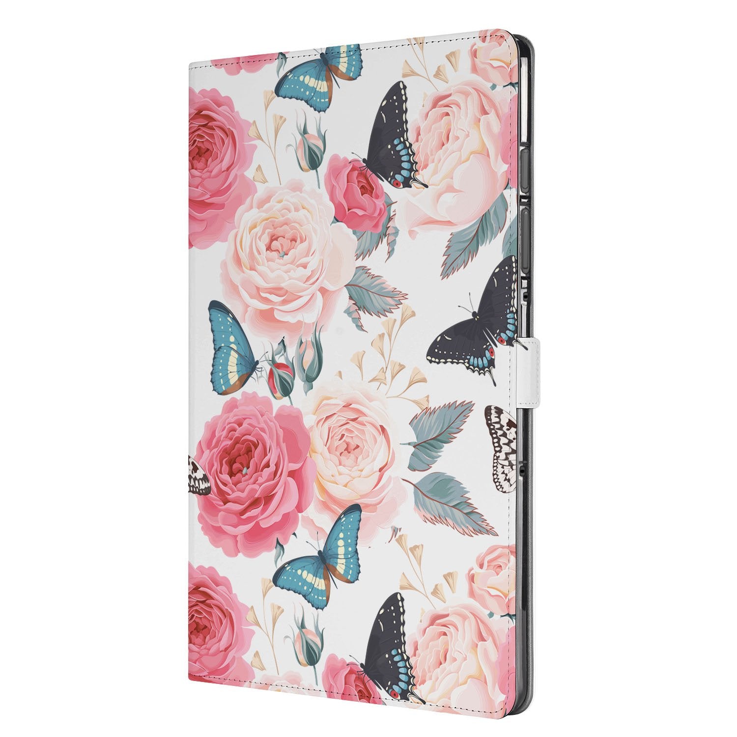 Tablet Book Case Butterfly Roses Samsung Galaxy Tab S10 FE | Tab S9 FE bloemen design aanzicht
