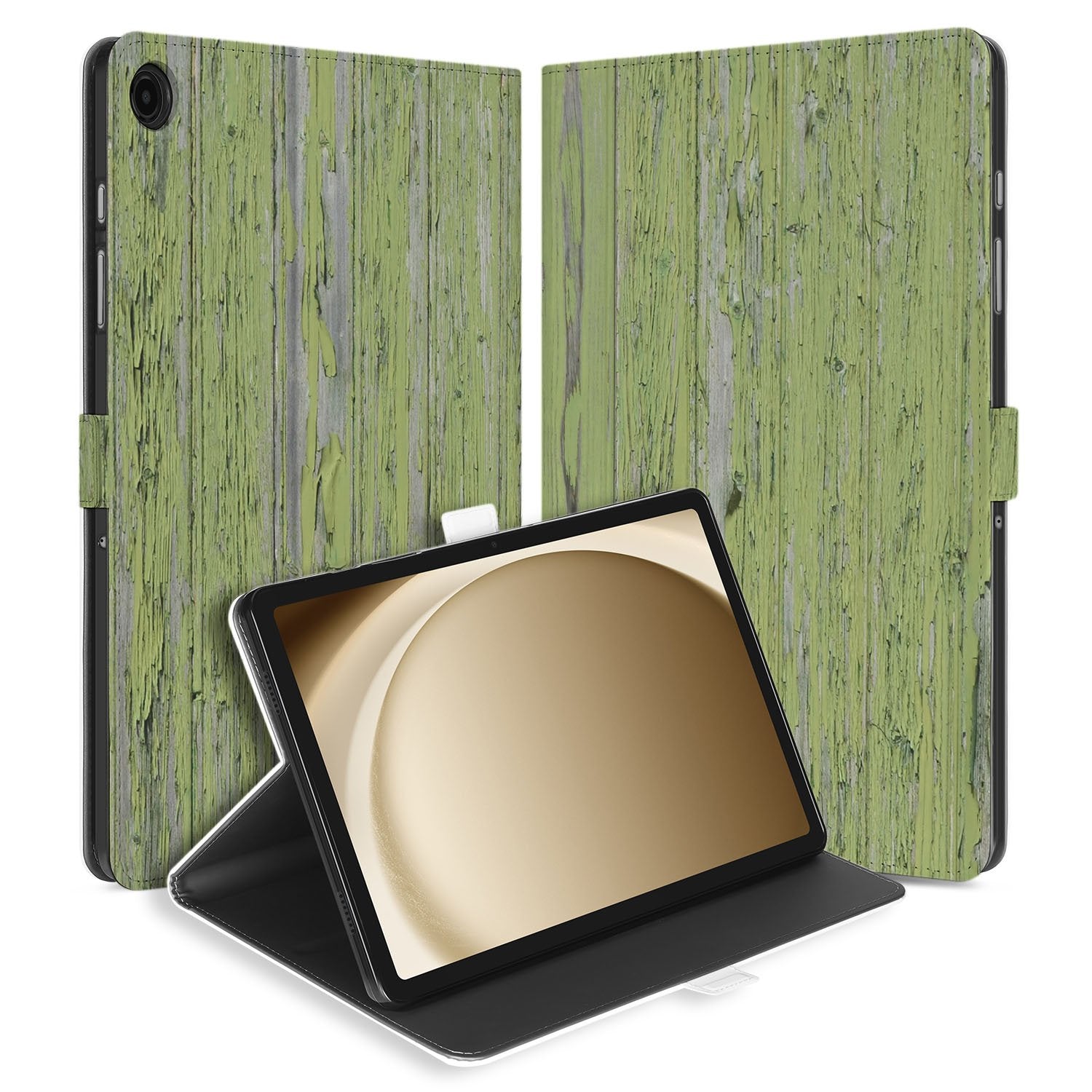 Samsung Galaxy Tab A11 Plus Tablet Book Case Green Wood aanzicht