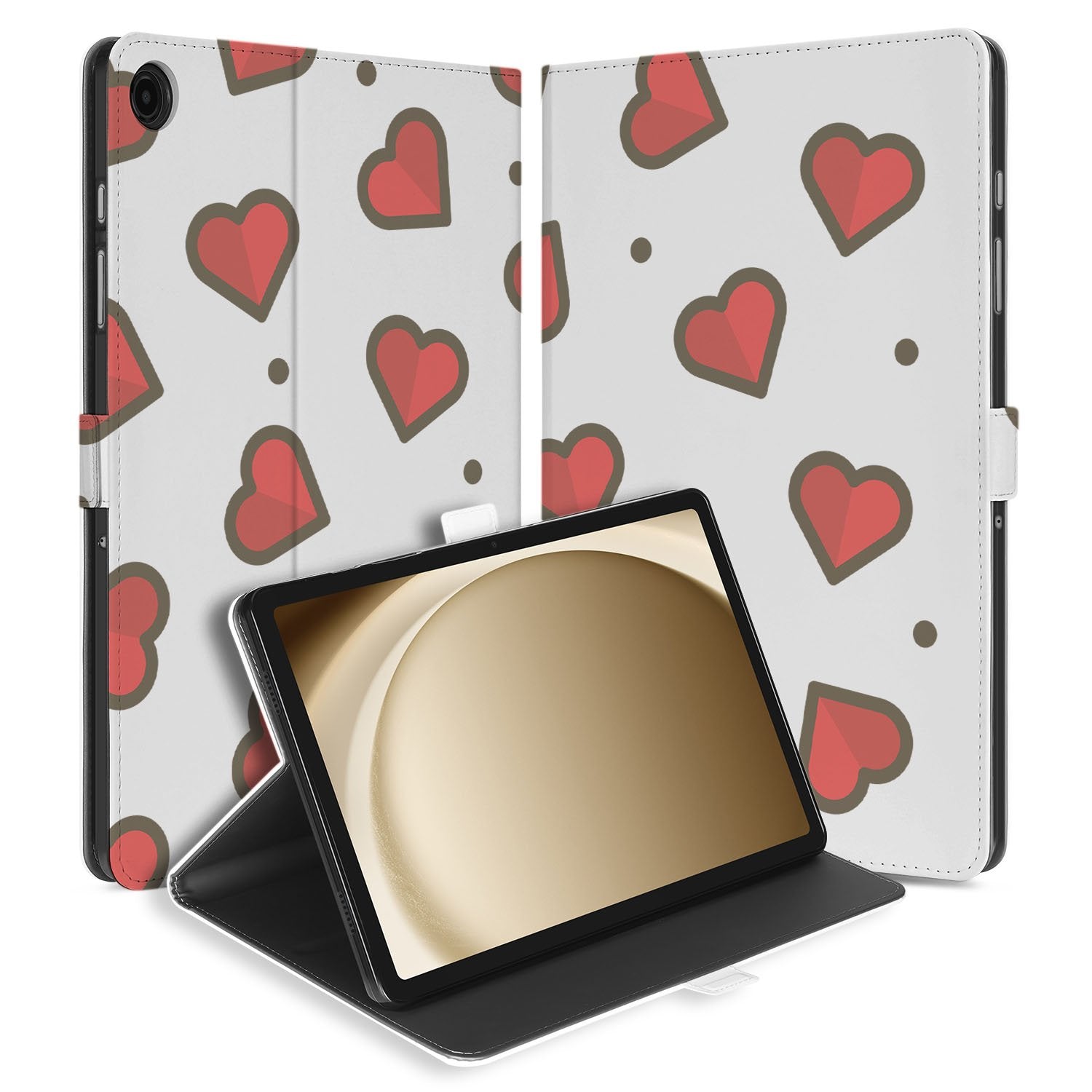 Samsung Galaxy Tab A11 Plus Tablet Book Case Hearts vooraanzicht design