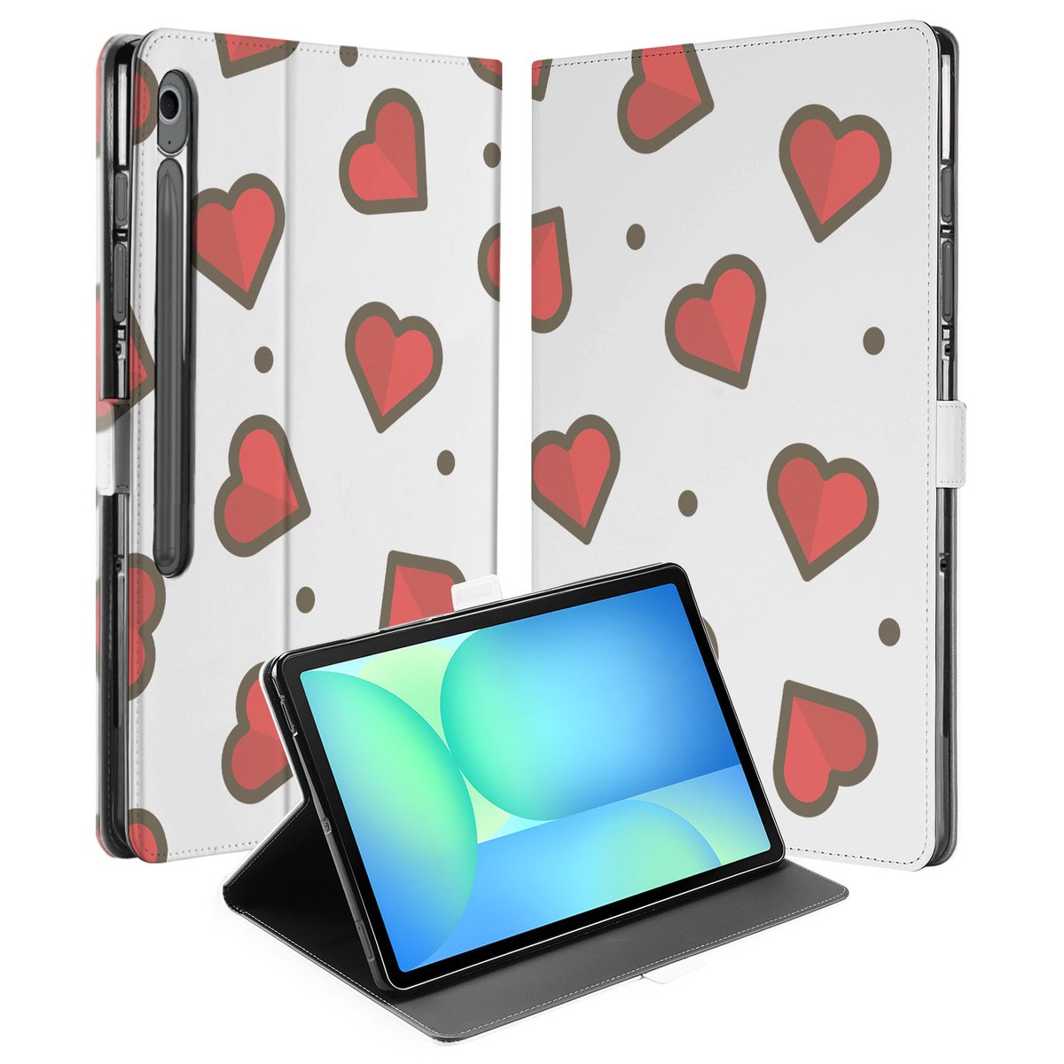 Samsung Galaxy Tab S10 FE Plus Tablet Book Case Hearts vooraanzicht