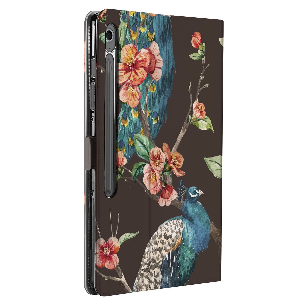Samsung Galaxy Tab S10 FE Plus Tablet Book Case Pauw met Bloemen voorkant