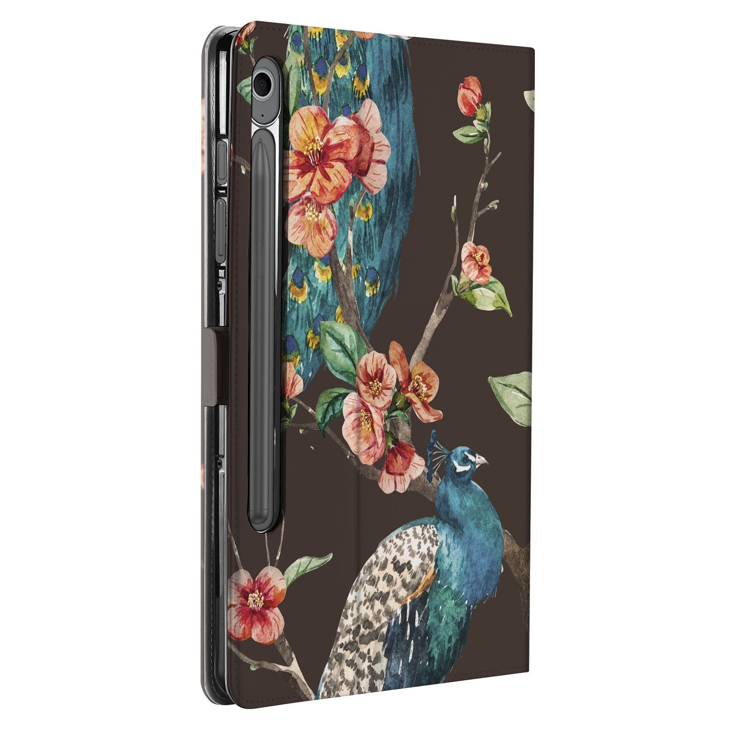 Samsung Galaxy Tab S10 FE | Tab S9 FE Tablet Book Case Pauw met Bloemen zijaanzicht