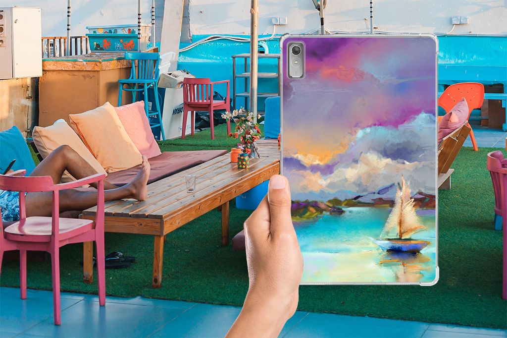 Tablethoes Lenovo Tab P11 Gen 2 Boat abstract boot landschap hand ontwerp