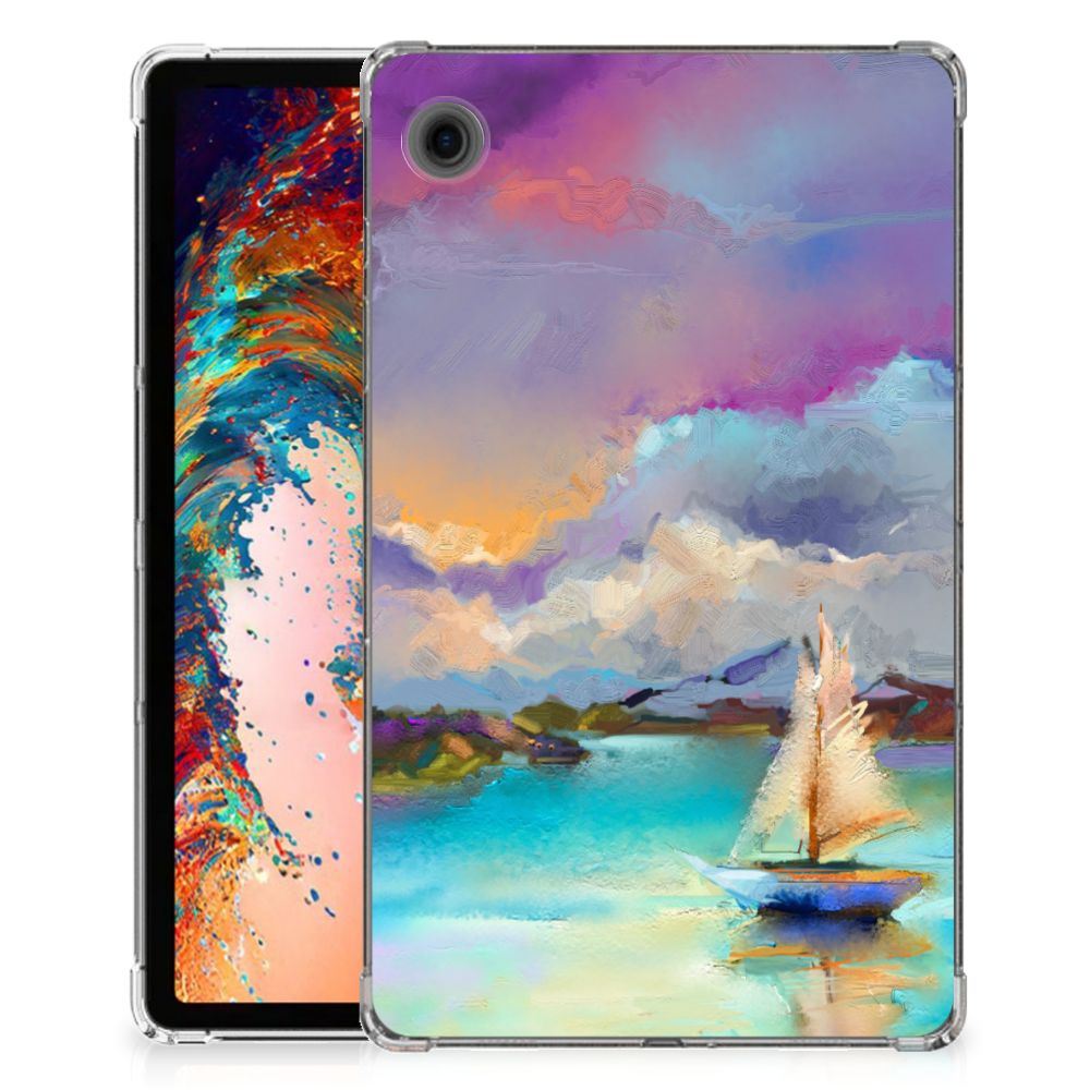 Samsung Galaxy Tab A9 Tablethoes Boat abstract schilderij voorkant.