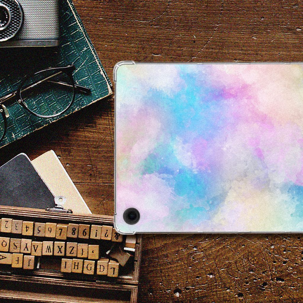 Tablethoes Samsung Galaxy Tab A9 Plus Watercolor Light kleurrijk ontwerp bovenaanzicht