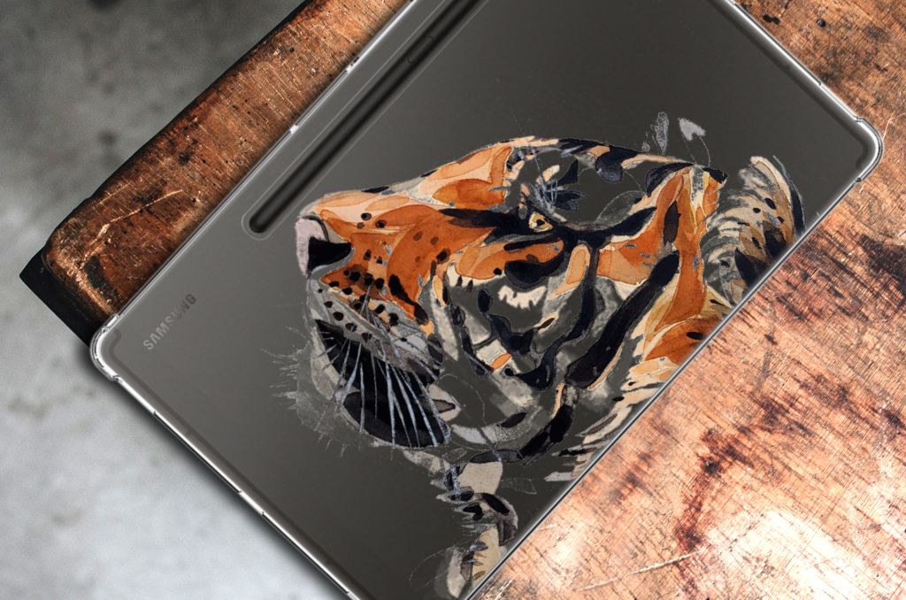 Samsung Galaxy Tab S9 Plus Tablethoes Watercolor Tiger bovenaanzicht