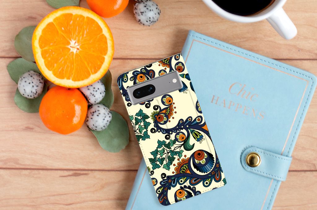 Telefoon Hoesje Google Pixel 7 Barok Flower design bloemen ogen aanzicht