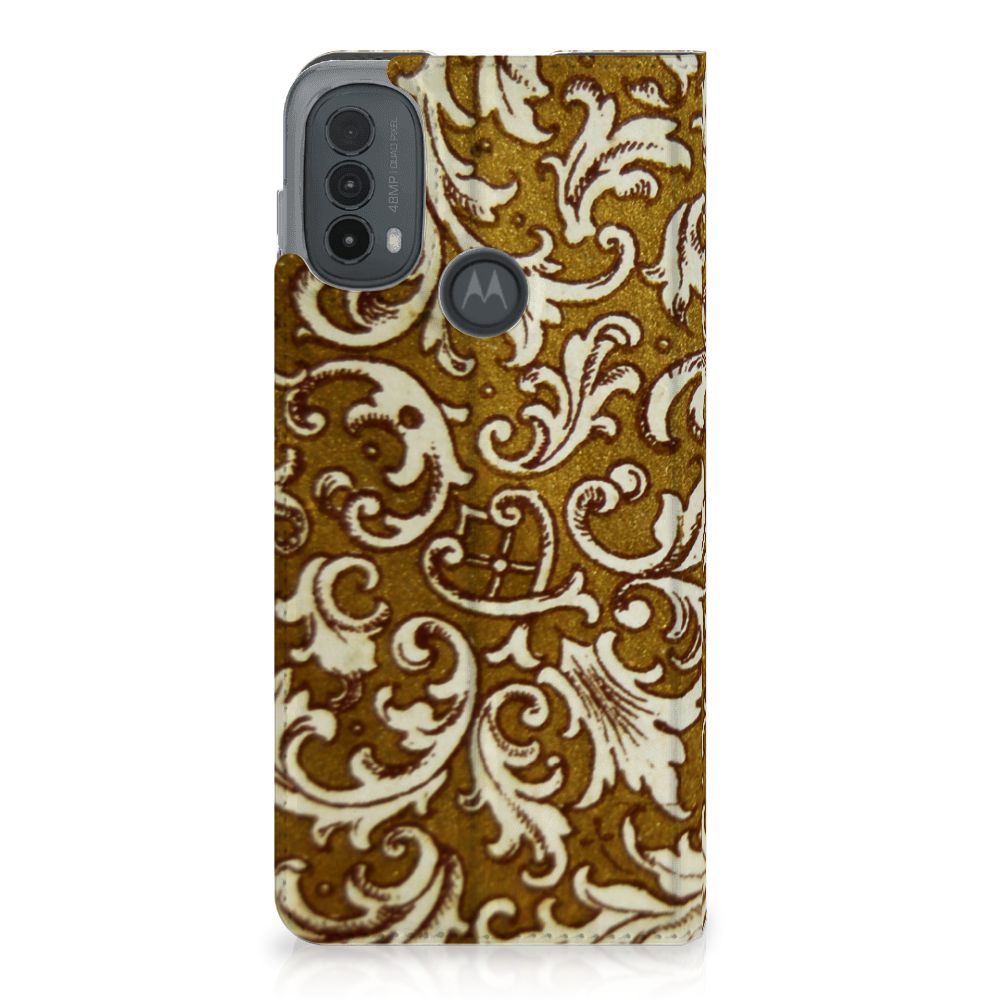 Telefoon Hoesje Motorola Moto E20 Barok Goud achterzijde design goud floral