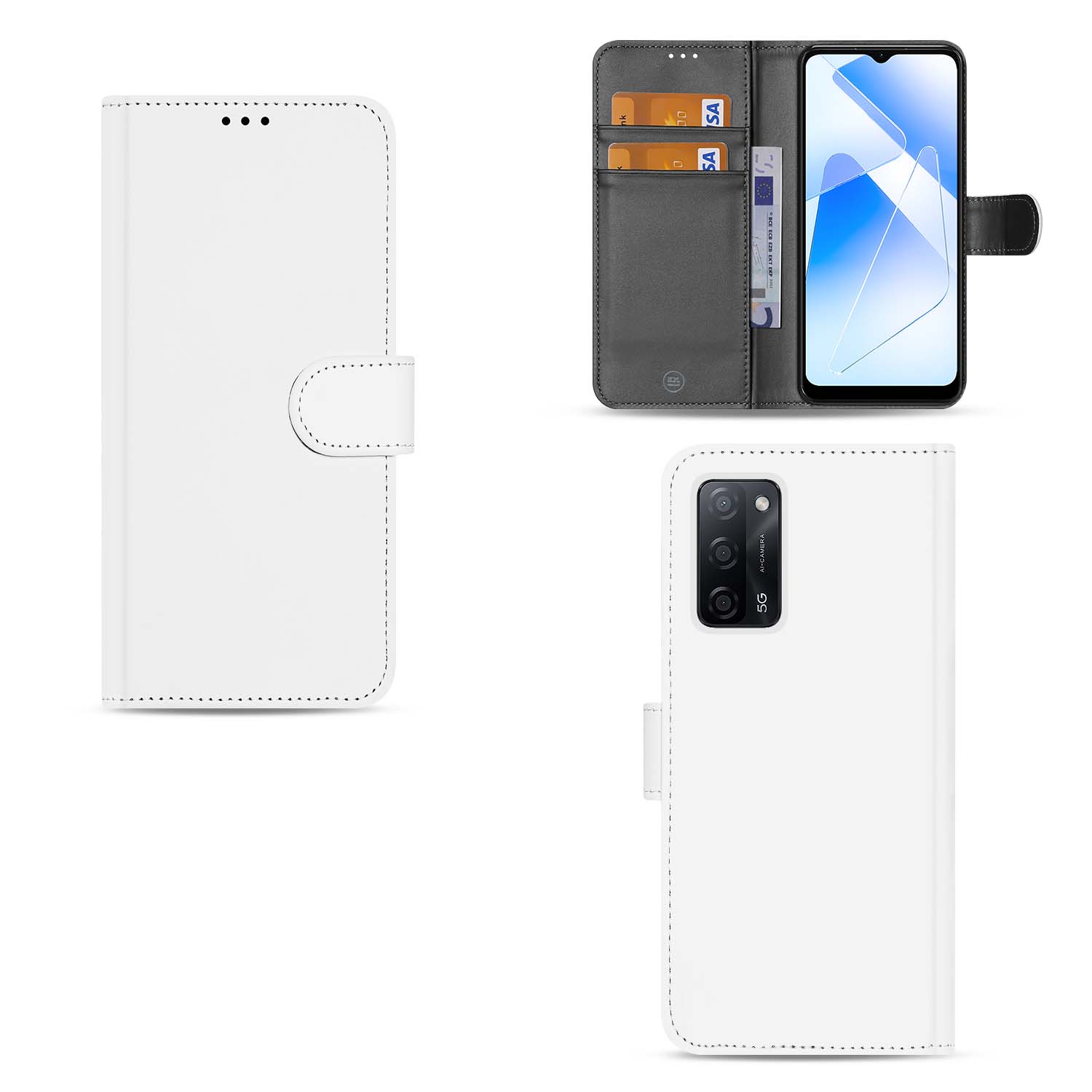 Telefoon Hoesje OPPO A16/A16s/A54s Wallet Bookcase Wit met Pasjeshouder