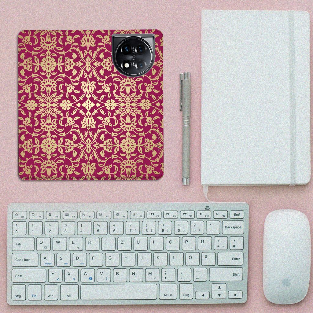 OnePlus 11 Telefoon Hoesje Barok Pink bovenaanzicht bureau