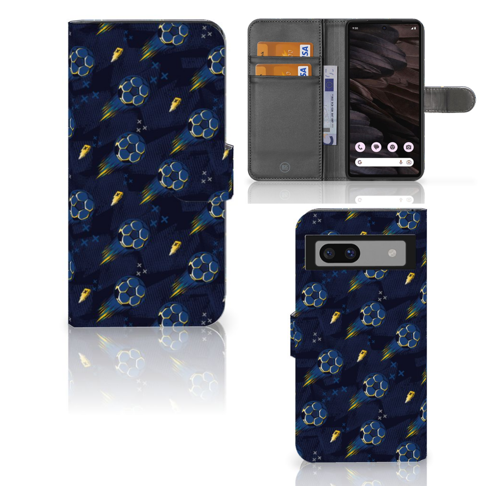 Google Pixel 7A Telefoon Hoesje Voetbal design voorkant achterkant 3D aanzicht