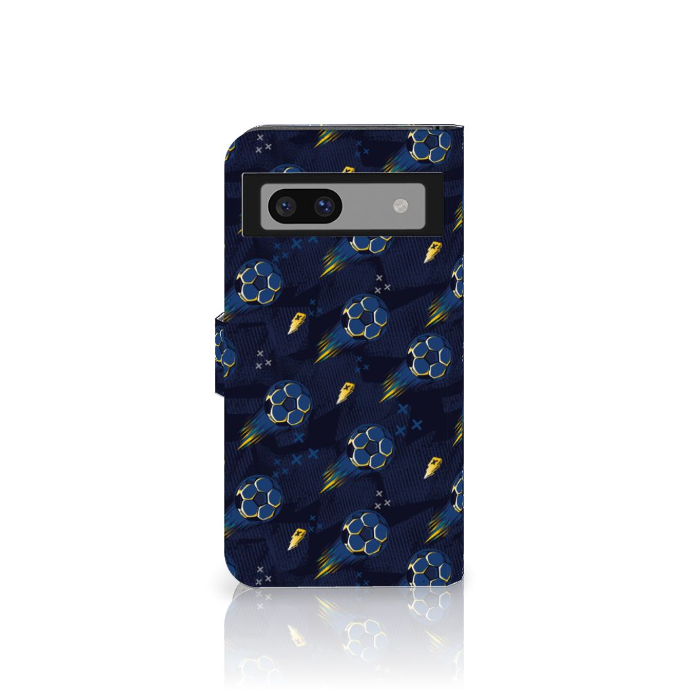 Google Pixel 7A Telefoon Hoesje Voetbal design blauw aanzicht