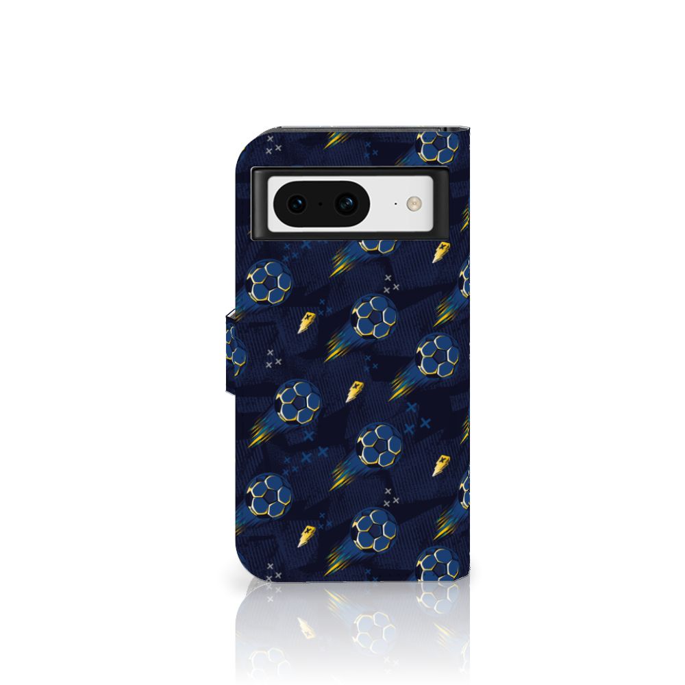 Google Pixel 8 Telefoon Hoesje Voetbal design blauw aanzicht