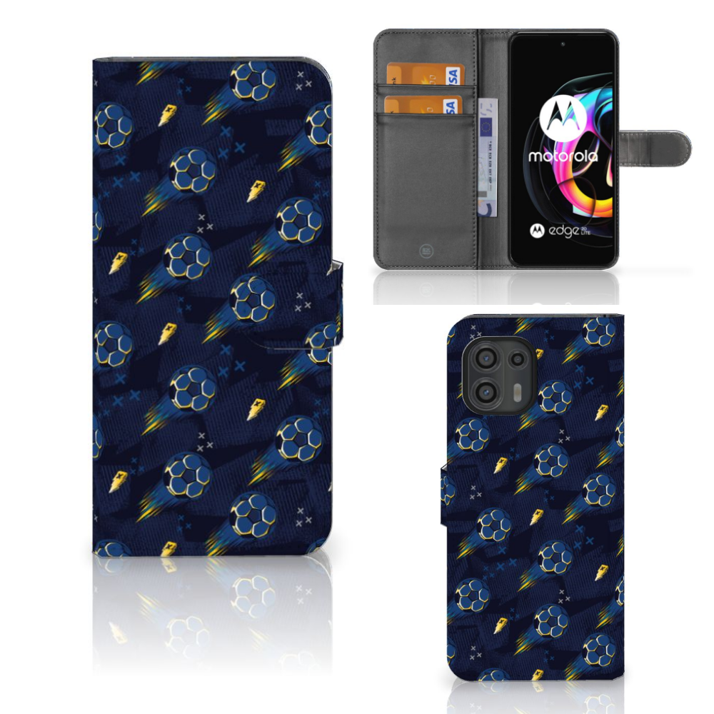 Motorola Edge 20 Lite Telefoon Hoesje Voetbal voorkant zijkant binnenkant