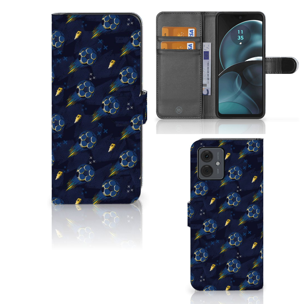 Motorola Moto G14 Telefoon Hoesje Voetbal design voorkant zijkant binnenkant