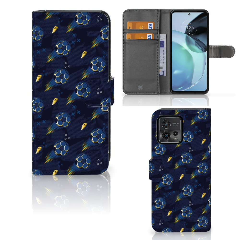 Motorola Moto G72 Telefoon Hoesje Voetbal design voorkant achterkant binnenkant