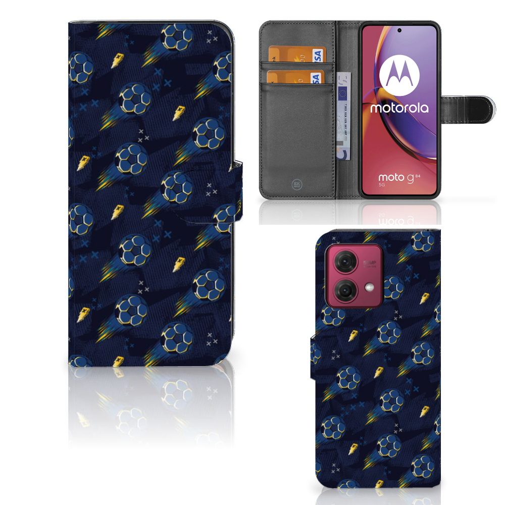 Motorola Moto G84 Telefoon Hoesje Voetbal design voorkant en binnenkant