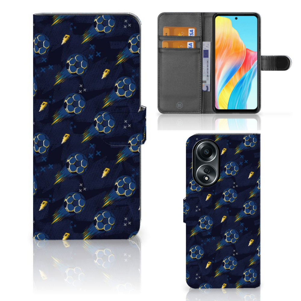 OPPO A58 4G Telefoon Hoesje Voetbal design vooraan en zijkant
